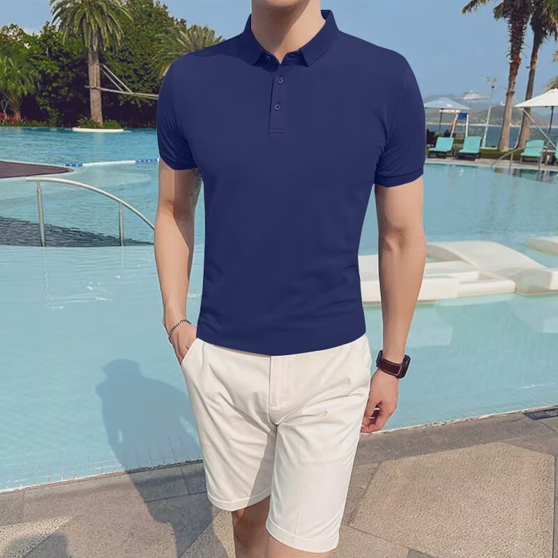 Camiseta polo para hombres de manga corta y pesada gris de negocios de manga cerrada camiseta de media manga madura pesada personalizada de verano