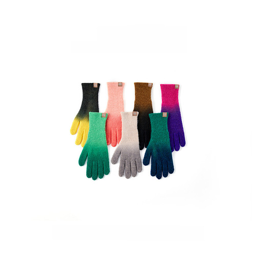 Rainbow Gradient Color Woolen Gloves Women's Ins Autumn Winter Korean Style Patchwork Knitted Fingerless Half-Finger Touchscreen Warm and Cold-Resistant