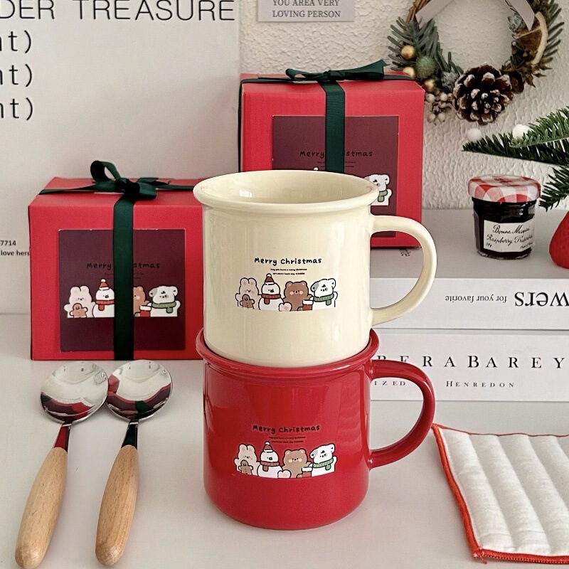Ins新年クリスマスマグカップ新型アニメ熊陶磁器カップコーヒーカップカップルカップギフトカップ|undefined