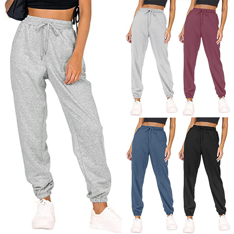Cross-border foreign trade women's black pants casual jogging sports pants high waist loose toe home casual pants