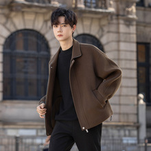 翻领羊毛呢子男士外套2025新款秋冬高级感休闲夹克双面绒男装冬季
