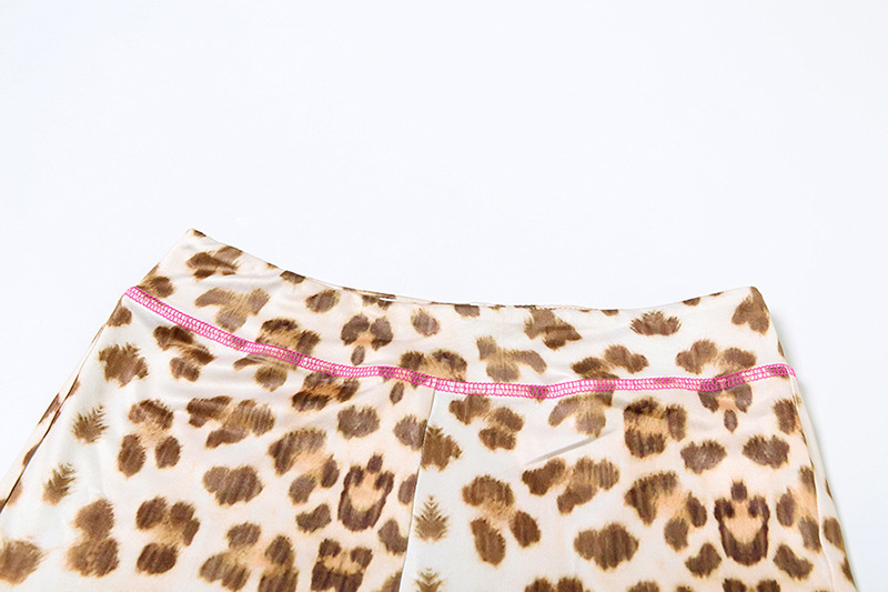 Spring Casual Leopard Print Slim Fit Hood Zipper Top High Waist Shorts Set Women