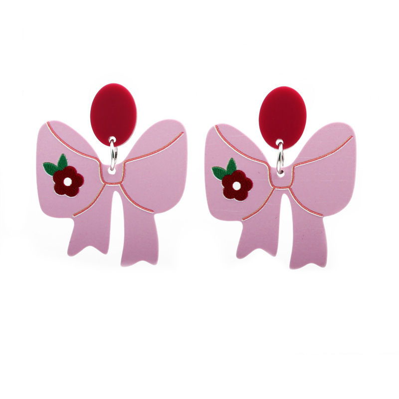 Europa y América simple púrpura amor mariposa contraste color acrílico Stud pendientes verano acrílico arco pendientes