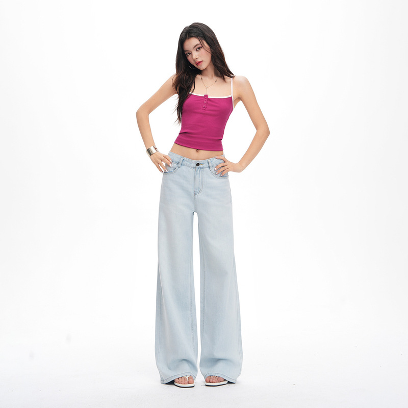 26 Spring/Summer New Tencel Cool Low-Waist Pocket Design Sweet and Spicy Style Loose Straight-Leg Floor-Length Women's Jeans 26 Spring/Summer New Tencel Cool Low-Waist Pocket Design Sweet and Spicy Style Loose Straight-Leg Floor-Length Women's Jeans