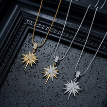 项链男女跨境新款时尚百搭八芒星铜镀金镶锆石吊坠颈链钛钢锁骨链