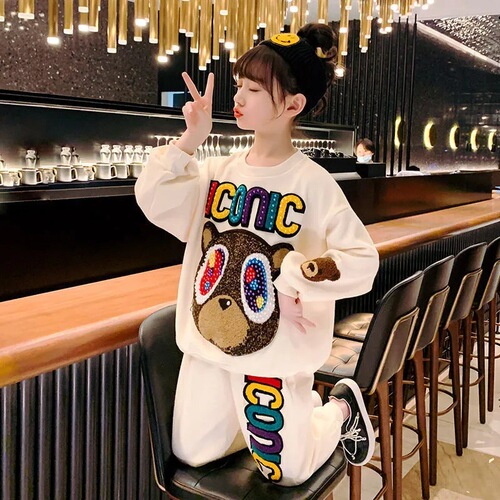 Girls' Spring and Autumn Sports Suit Primary School Students Fashionable Two-piece Suit New Medium and Large Children's Street Suit Children's Clothing
