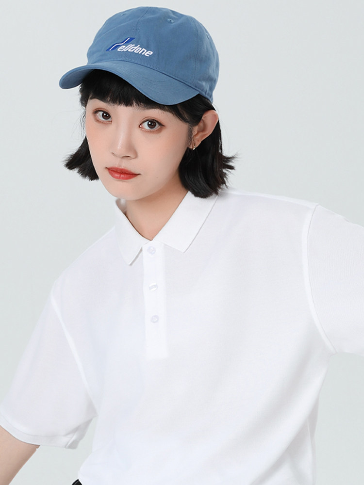 白色有翻领T恤女polo衫定印logo夏季工作服短袖带领保罗工装衣