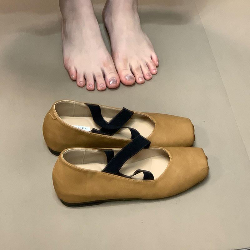 小众复古交叉带芭蕾舞鞋2025秋季新款内增高方头休闲浅口单鞋女|undefined
