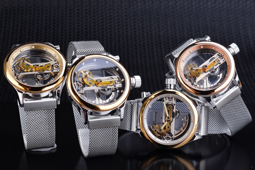 Forsining Men's Transparent One Machine Mechanical Watch Automatic Mesh Belt Hollow Stainless Steel Waterproof Watch_voghion.com