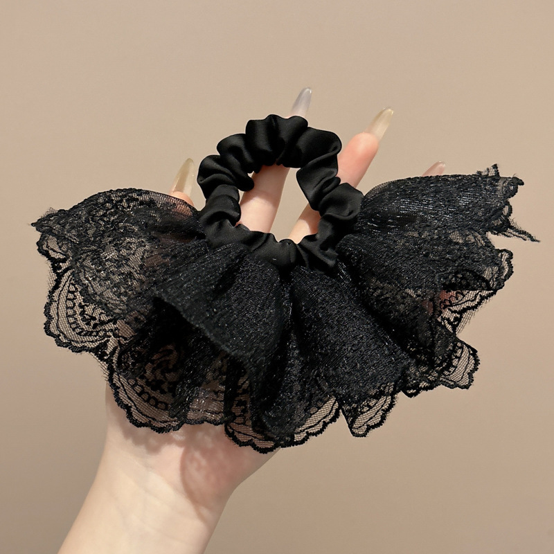 Falda de encaje, lazo para el cabello del intestino grueso, corbata para el cabello de la cola de caballo para mujer, banda de goma, cabeza de bola, cuerda para la cabeza, accesorios para el cabello de flores de alta calidad