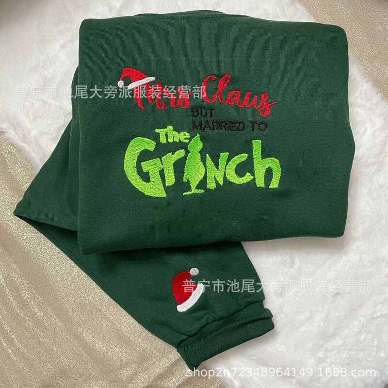 Santa Claus Christmas Grinch Holiday Film Custom Sweatshirt Embroidery Features Style Sweatshirt Cross Border Santa Claus Christmas Grinch Holiday Film Custom Sweatshirt Embroidery Features Style Sweatshirt Cross Border