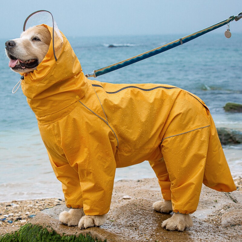 Pet Dog Large Dog Medium to Large Dog Golden Retriever Samoyed Alaskan All-Inclusive Raincoat with Hood and Tail Cover Rain Gear