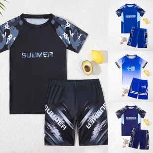 Hot Selling Children's Swimsuit Summer New Student Swimming Simple Handsome Swimsuit Boy Split Short-Sleeved Cross-Border Suit