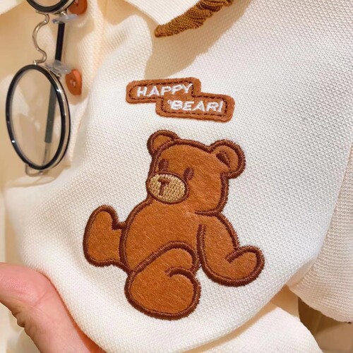 Girls suit dress summer dress cartoon bear label Polo collar double version princess two-piece set 95079