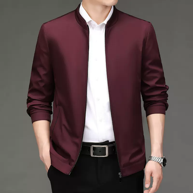男式外套秋季新款中青年简约休闲百搭立领拉链纯色长袖夹克上衣