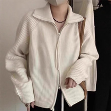 韩系翻领开衫毛衣外套女秋冬2025新款宽松慵懒风加厚针织上衣服