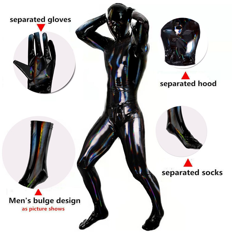 Mirror-Like Glossy Latex Sexy Men's Full-Body Bodysuit, Shiny Leather Male Servant Stage Bodysuit Mirror-Like Glossy Latex Sexy Men's Full-Body Bodysuit, Shiny Leather Male Servant Stage Bodysuit