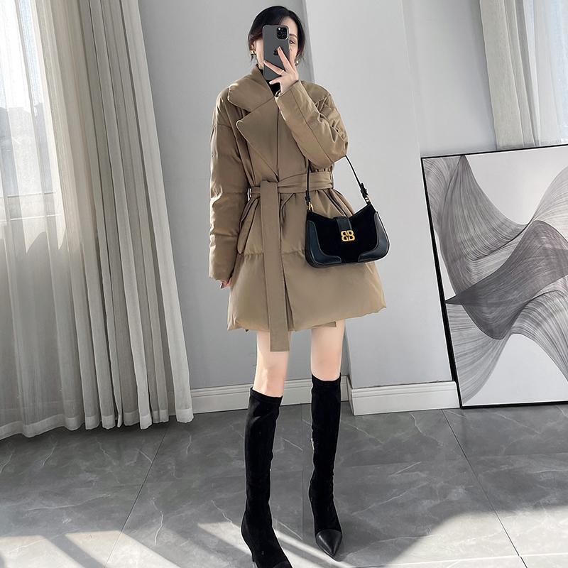 卡其色保暖洋气棉服女秋冬季新款韩系加厚中长款面包服棉衣外套