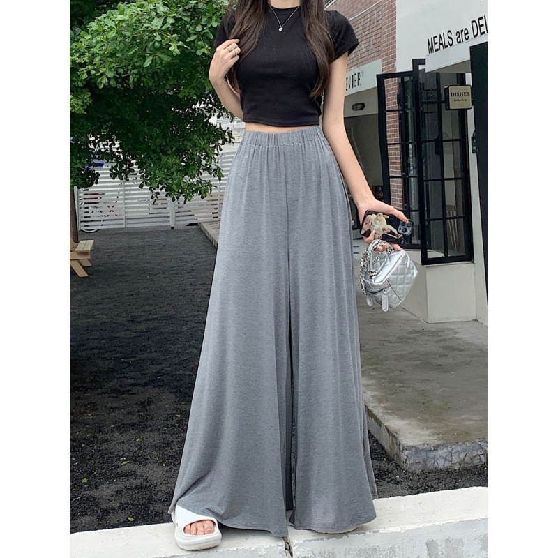 Black Flowing Wide-Leg Culottes for Women, 2026 Summer New Style, Drapey Pants, Half-Length Floor-Length Pants for Outerwear