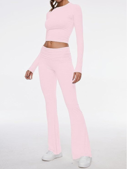 336g Weight Long Sleeve Sleeve Length Spandex, Polyester Fabric Type Pant Co-ord Set Sets Type 2 Pieces Set Quantity Holiday, Daily Occasion Round Neck Neckline Slim Fit Type Solid Color Pattern Summer, Spring Season Women's Gender Streetwear Style Holiday Daily Women's Streetwear Solid Color Spandex Polyester Pant Co-ord Set Pants Sets 11