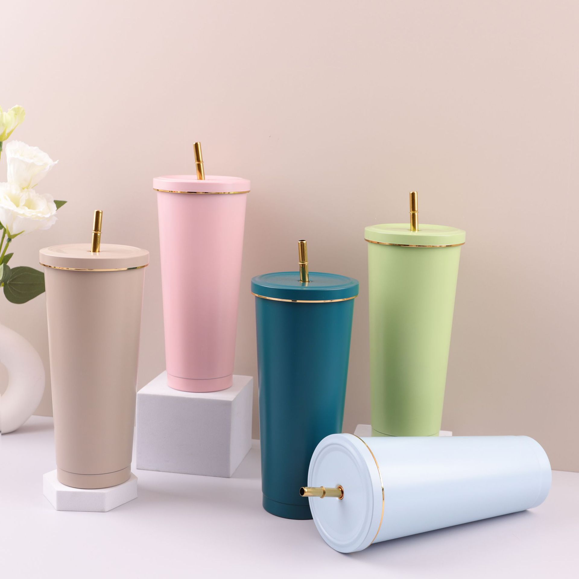 Especial transfronteriza 304 taza de café de paja de acero inoxidable taza de vacío de doble capa portátil al aire libre taza de vacío de coche frío