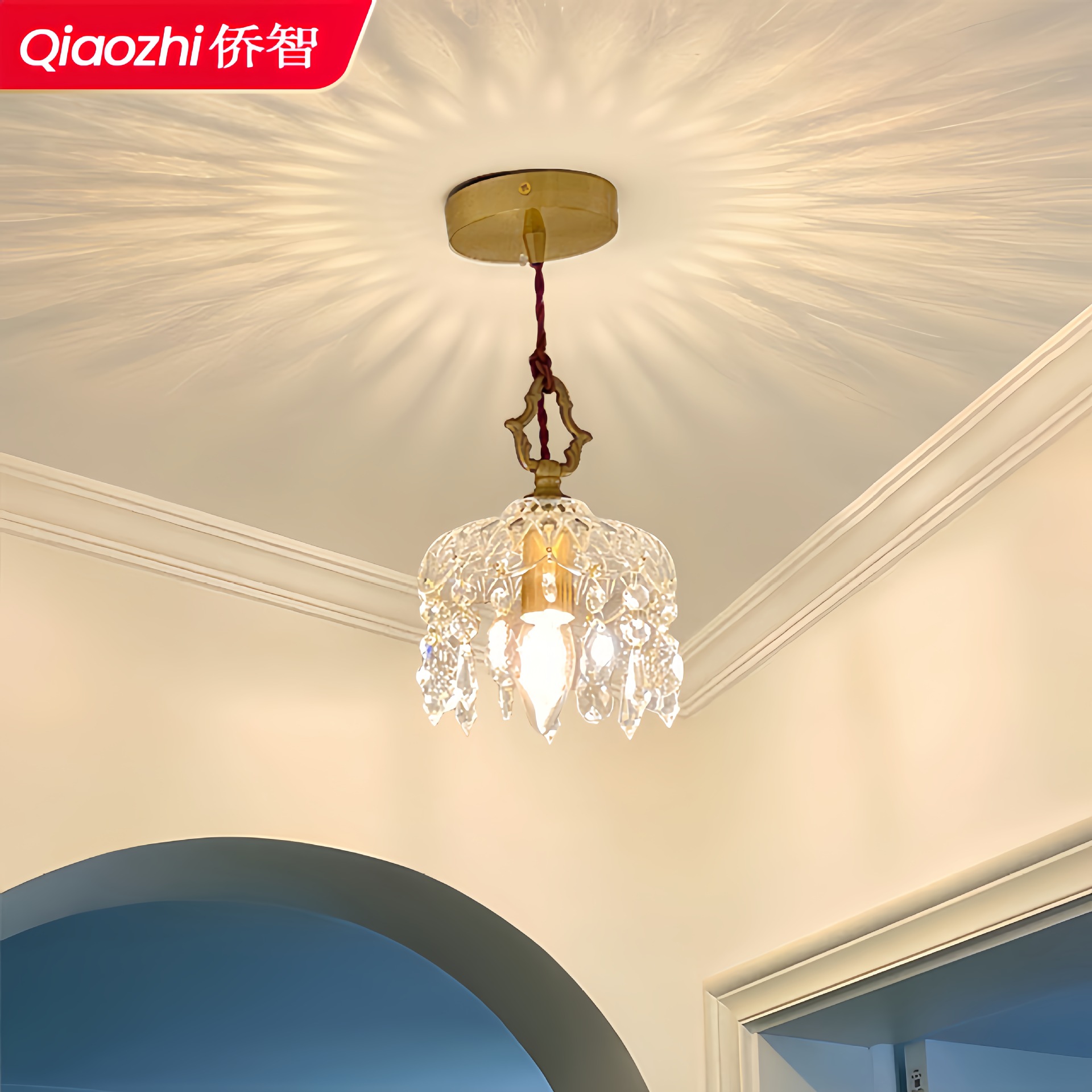 Landelier de cristal francés atmósfera retro dormitorio cabezal de cama pequeño balcón porche luz lujosa lámpara de vidrio de cobre