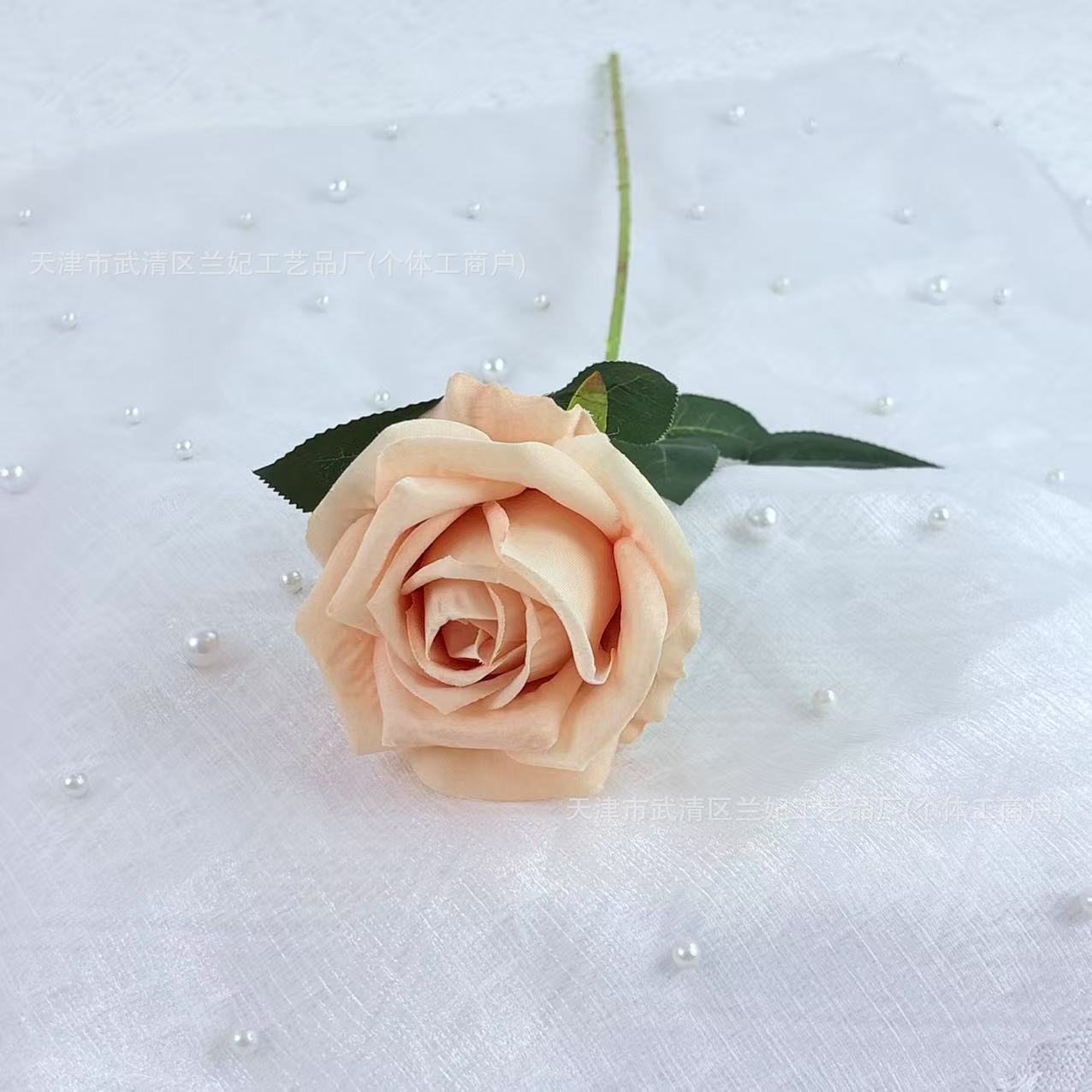 Simulación de tela de terciopelo pequeña crema rosa flor artificial única flor de boda hogar decoración del auditorio ramo de flores accesorios de fotografía
