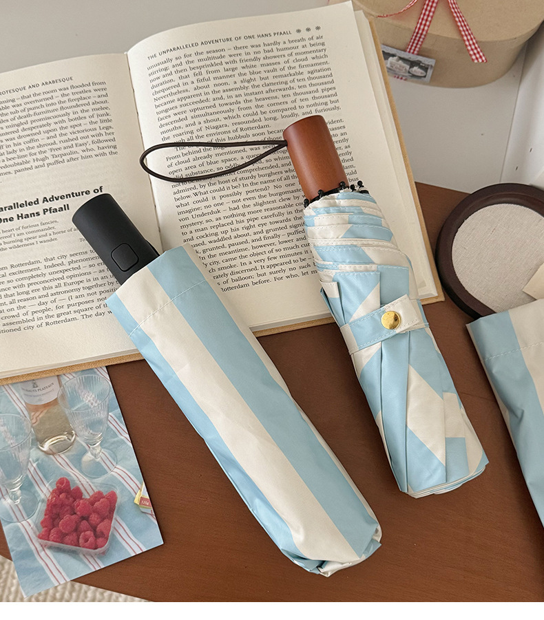 Automatic Folding Umbrella With Uv Protection And Black Coating_voghion.com