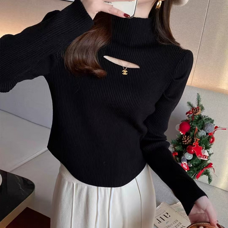 Solid color knitted demi-season sexy design base sweater