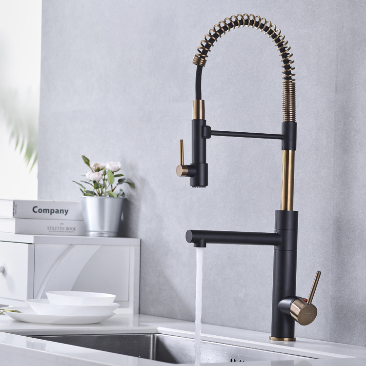 The contemporary all-copper cold and hot single handle island kitchen from Germany features a magnetic sink for washing vegetables, a pull-out flower shower, and a rotatable faucet undefined