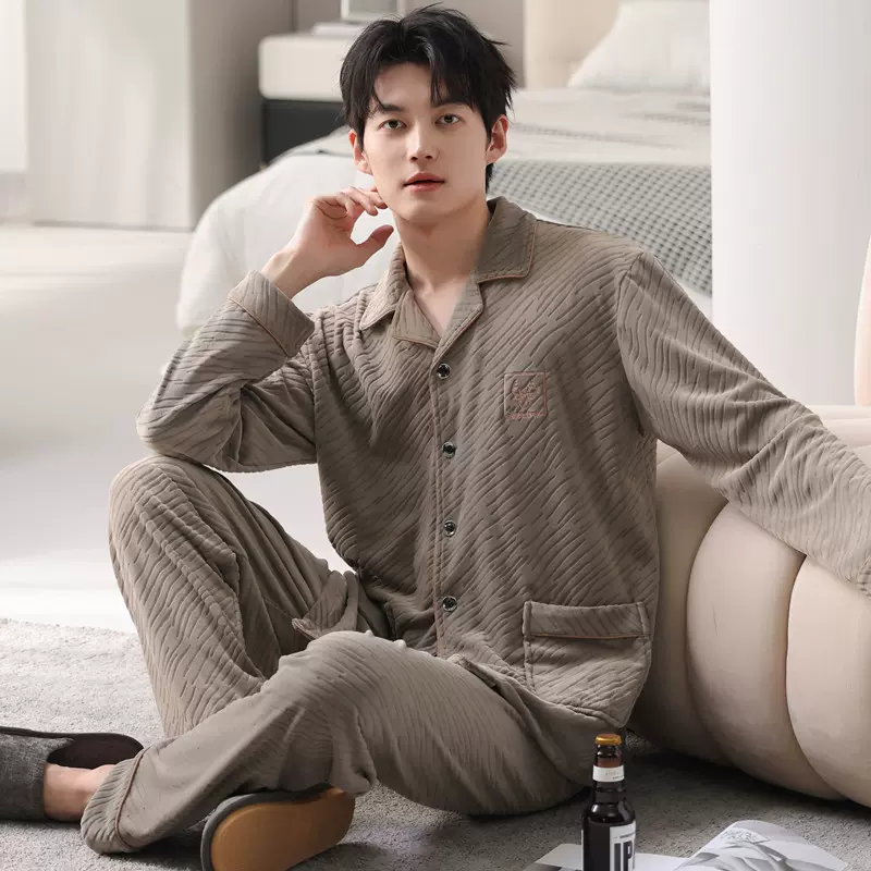 高档睡衣男款男士冬季海岛绒加绒2025新款大码英挺套装家居服冬天