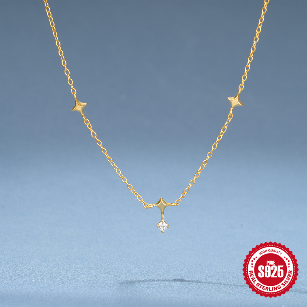 Moda europea y americana s925 plata de ley cuatro mang estrella apilada collar de diamantes diseño de nicho personalidad de alta gama temperamento cadena de clavícula