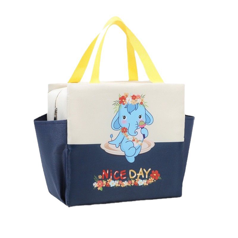 Nuevos productos transfronterizos de doble bolsillo bolsas de almuerzo de dibujos animados portátiles bolsas de almuerzo de color cuadrado bolsas de almuerzo bolsas de aislamiento de comercio exterior