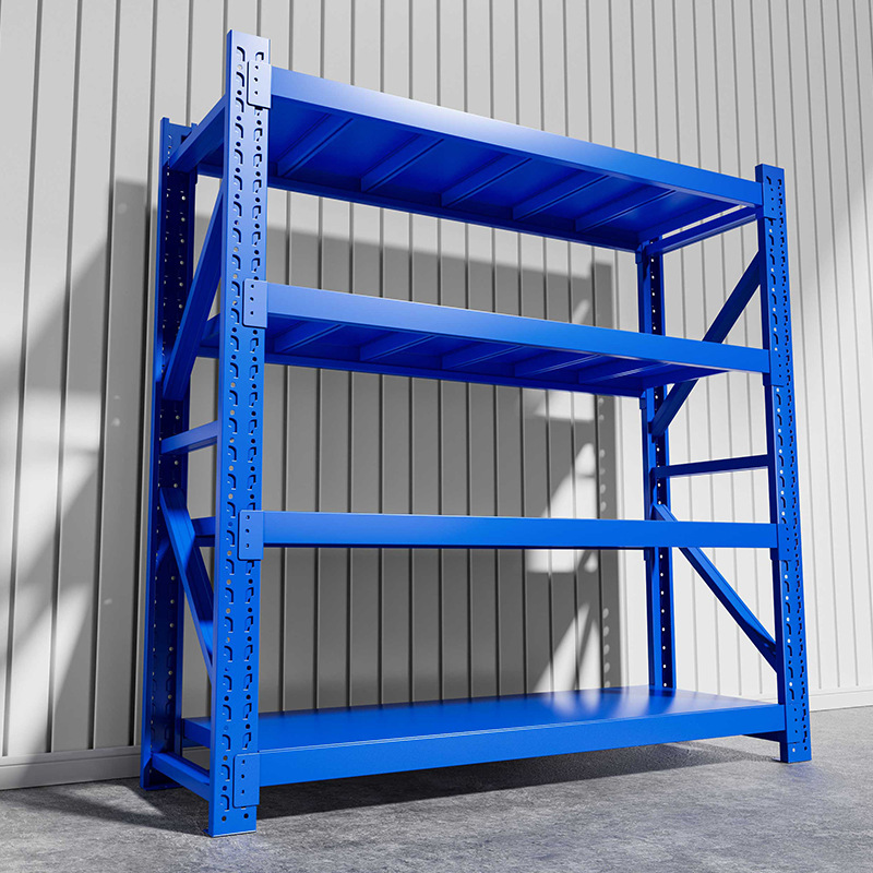 Estanterías de almacenamiento azules de tres niveles para uso doméstico, estanterías de hierro para balcones, almacenamiento en almacenes, estanterías de acero para sótanos de supermercados. image 3