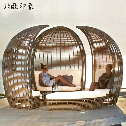 Outdoor rattan sofa combination hotel pool B&B courtyard bed villa garden rooftop creative outdoor furniture