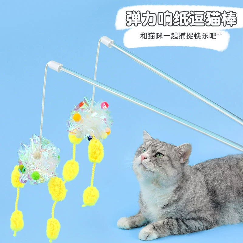 Эластичная веревка телескопическая и забавная кошачья палка эластичная веревка может отскочить назад бумажное перо, чтобы заменить голову кота с привет игрушка # #