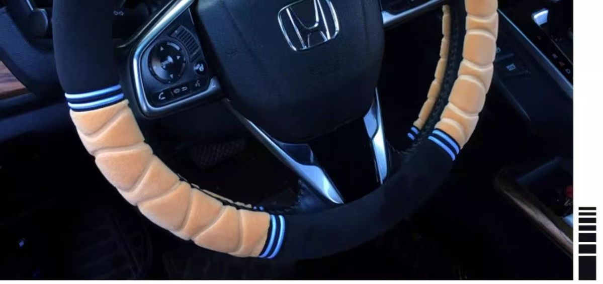 Car Steering Wheel Cover Plush Handlebar Cover Long and Short Plush Autumn and Winter Three-Piece Set Unisex Warm and Non-Slip