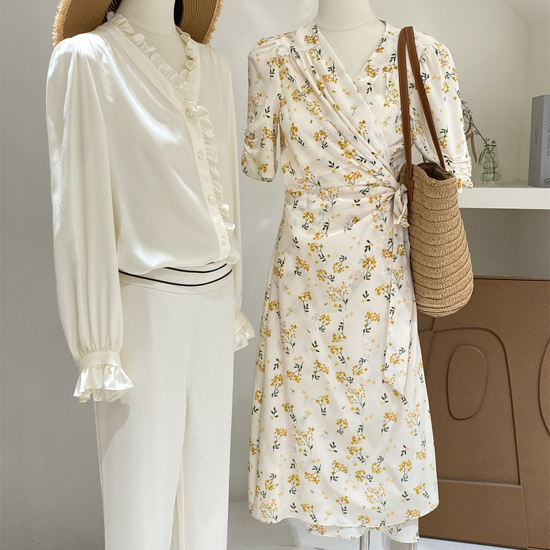 Silk Shirt for Women 2026 Early Spring New French Crepe De Chine Blouse White Commuter Lace 100% Mulberry Silk Top