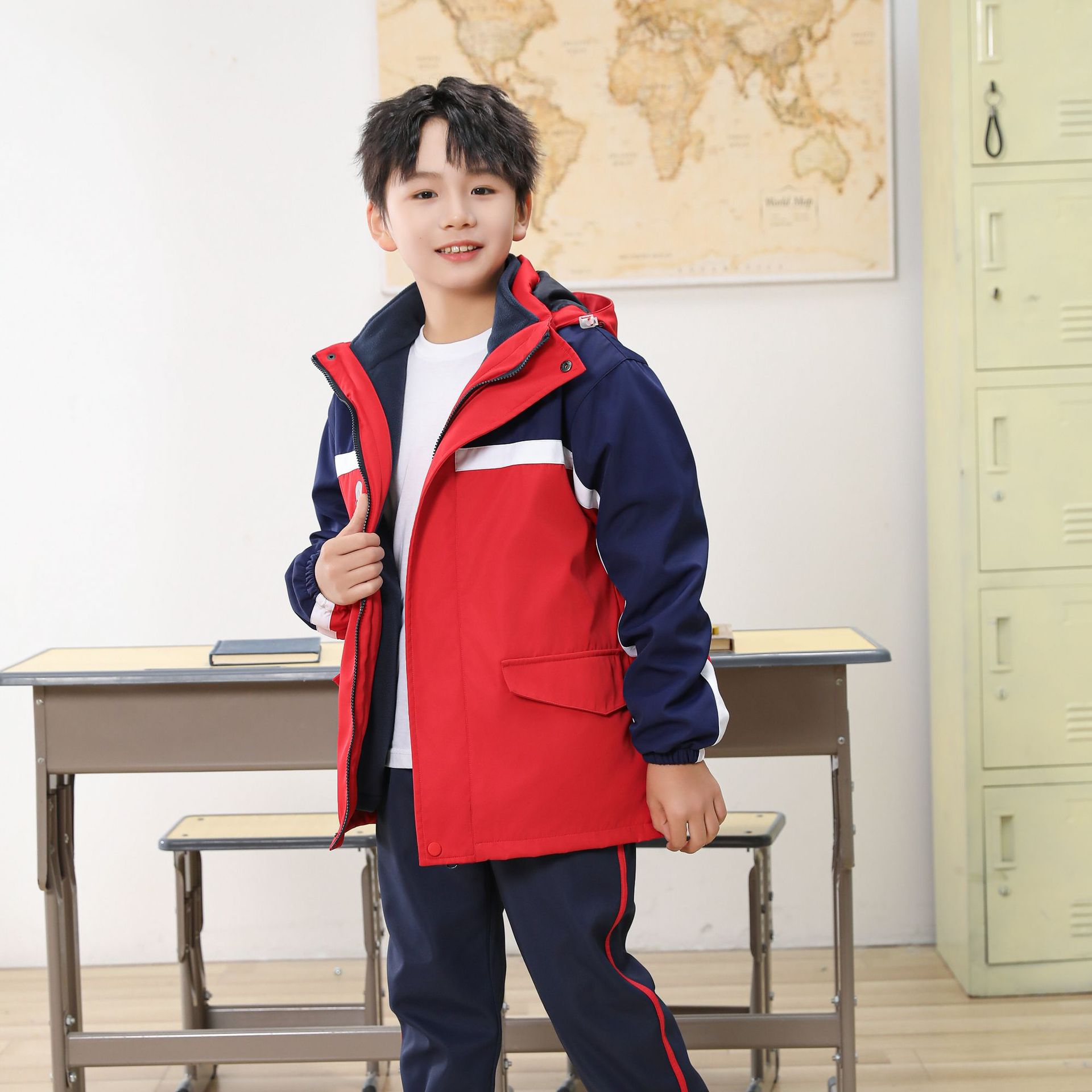 중학교 및 고등학교 유니폼 겨울 기모 옷 3 피스 어린이 스포츠 클래스 옷 교사 정원 옷 코트