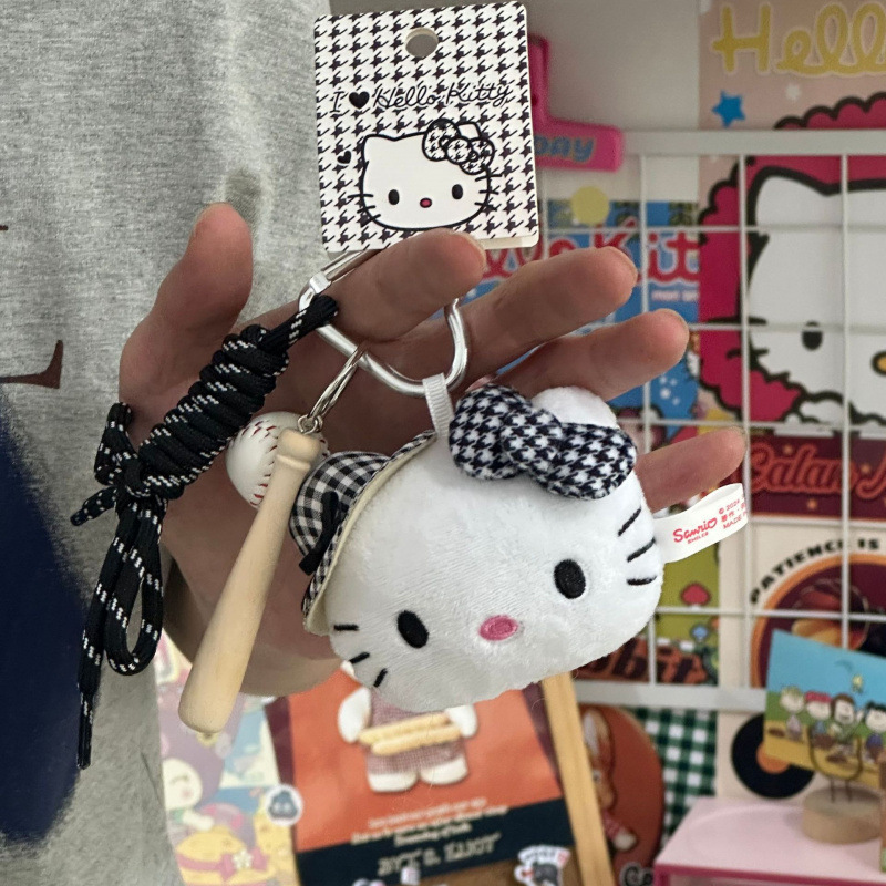 黑色草帽kitty帽宝宝挂件爱心扣公仔玩偶可爱赫本风挂饰钥匙扣|undefined