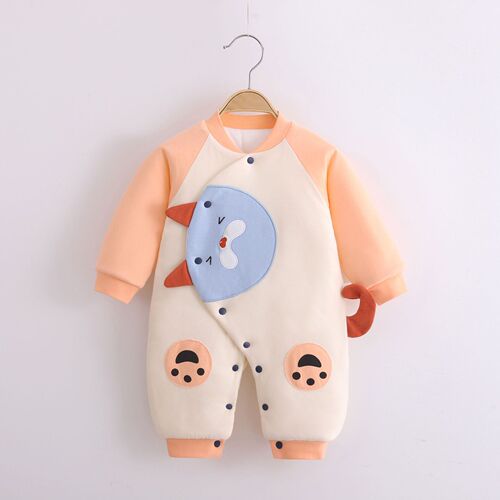22 autumn and winter new style 0-12 months quilted jumpsuit newborn baby side-breasted clothing cute fart clothing baby pajamas