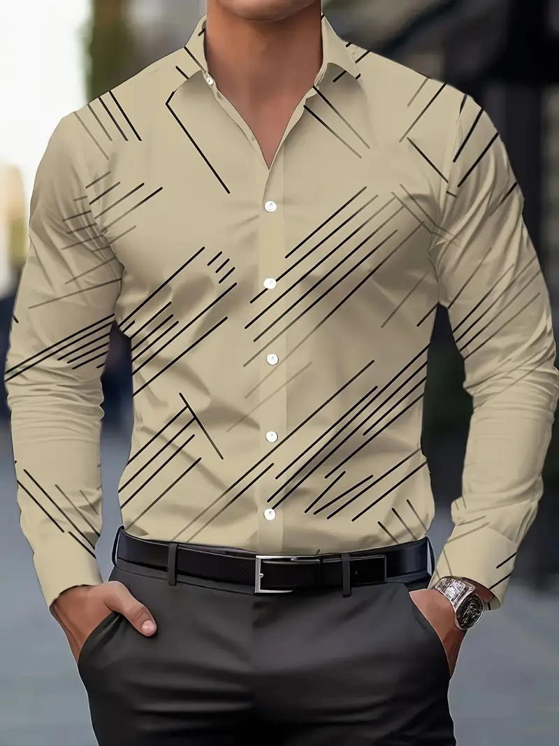 2024 Comercio exterior de Amazon Moda transfronteriza Casual Camisa de manga larga de hombre geométrico a rayas de todo fósforo MB12