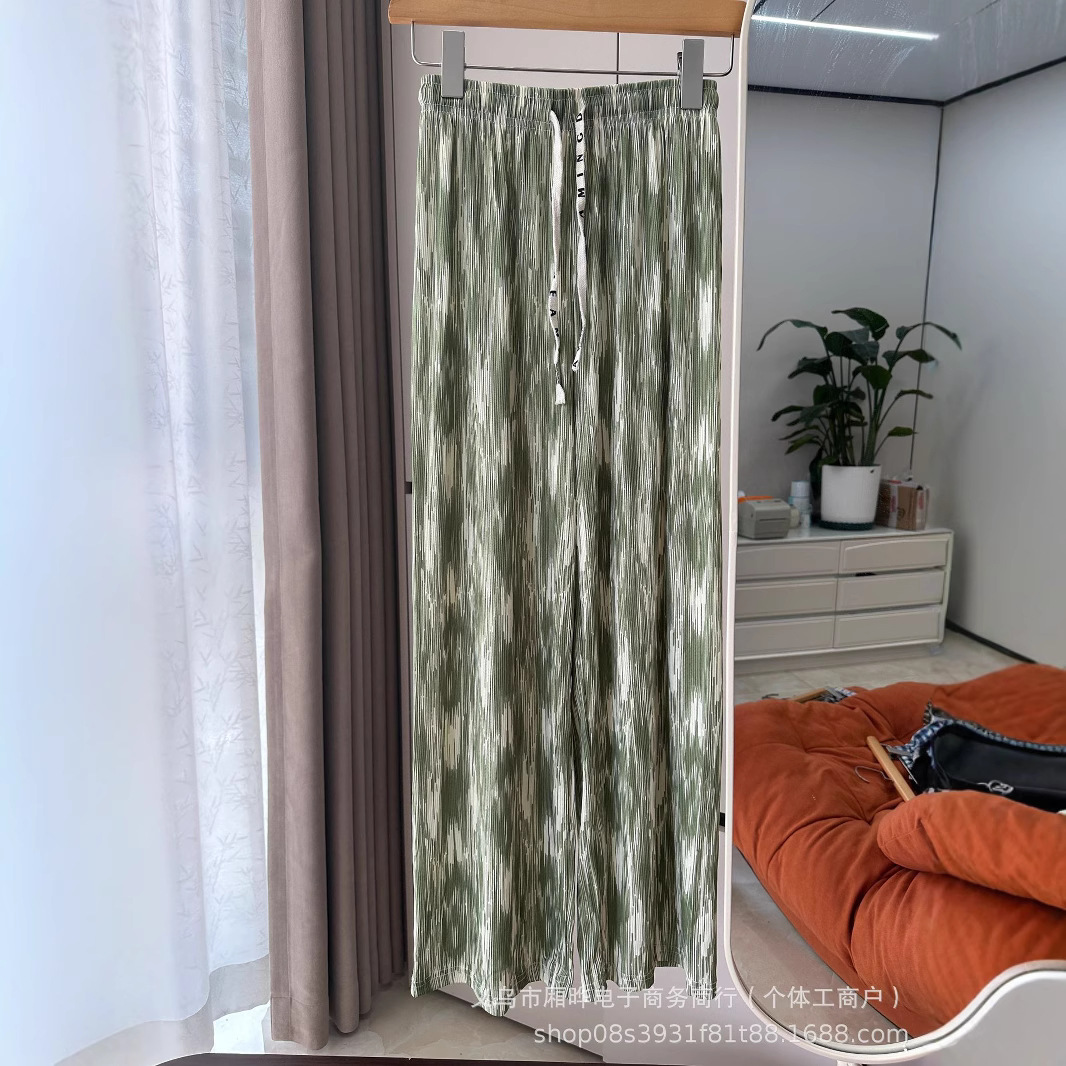 2025 nuevas mujeres de primavera y verano, pantalones anchos teñidos de seda de hielo, cintura alta, pantalones rectos sueltos, caída, todo fósforo, delgado