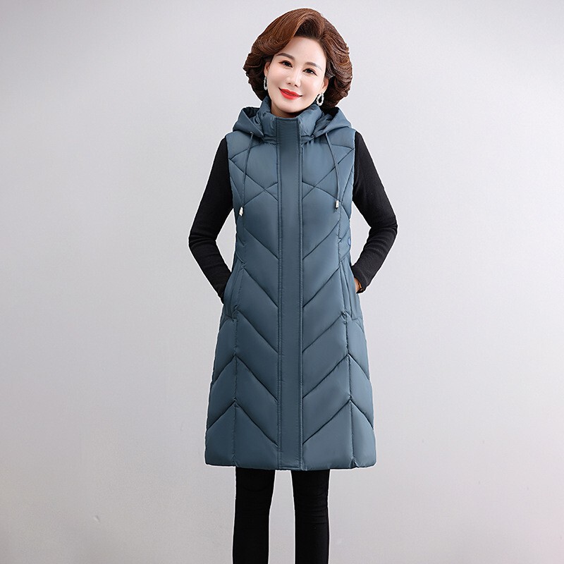 Autumn and Winter Thickened Mid-Length down Cotton Vest for Mothers, Middle-Aged Women's Slim-Fit Versatile Fashion Vest
