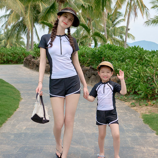 Parent-child Swimsuit Korean Style Fashion Casual Sports Zipper Split Two-piece Set Children's Girl's Mother-daughter Swim AliExpress
