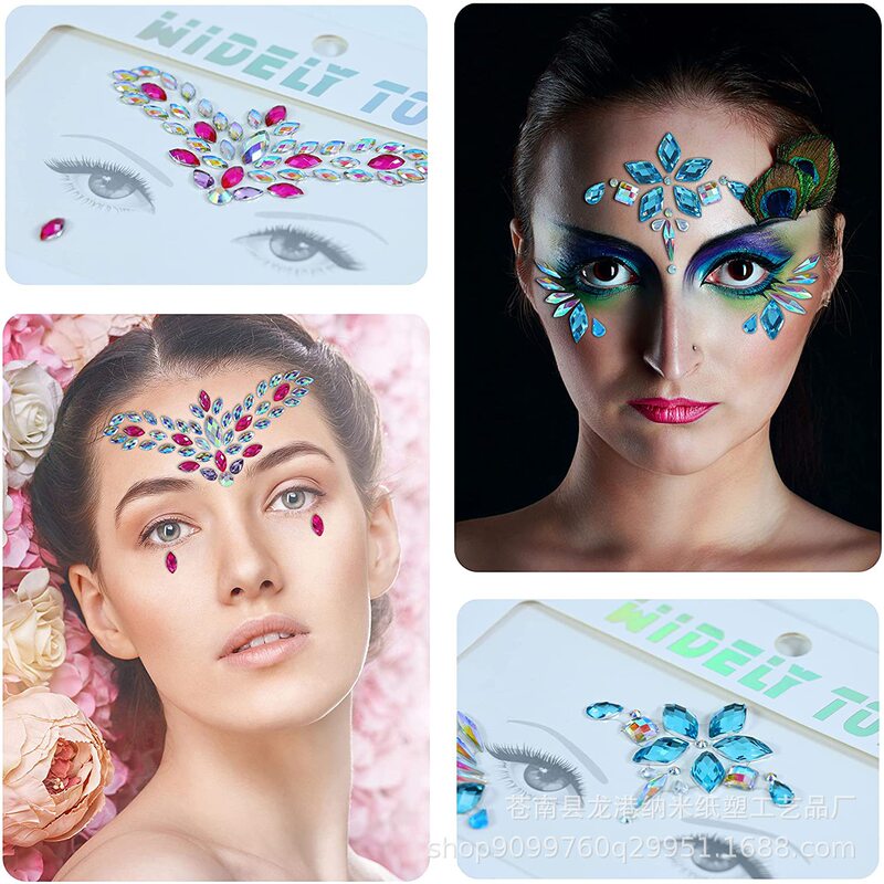 2022 New Acrylic Crystal Tattoo Face Sticker Diamond Rhinestone Chest Sticker Diamond Music Festival Christmas Tattoo Sticker