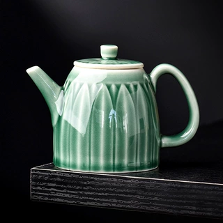 莲花龙泉青瓷茶壶手工复古泡茶壶家用陶瓷中式收藏级功夫茶具单壶