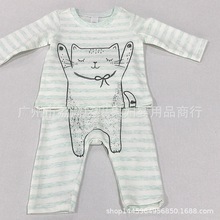 绿色卡通婴儿纯棉内衣套装春装宝宝打底睡衣薄款夏季男女童空调服