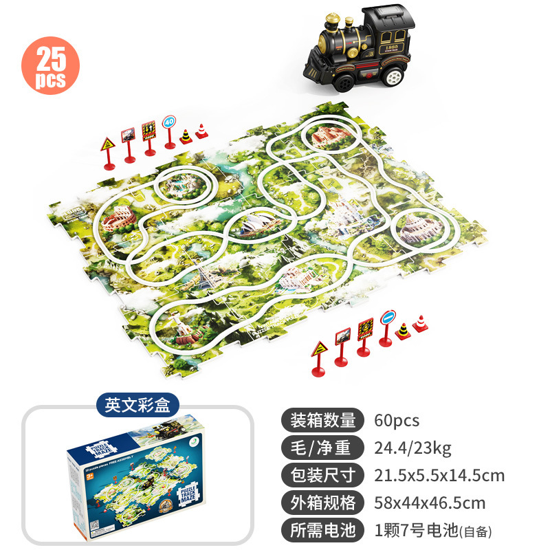 Puzzle eléctrico transfronterizo tren tren juguetes ensamblaje puzzle Navidad clásico tren infantil puzzle dinosaurio coche