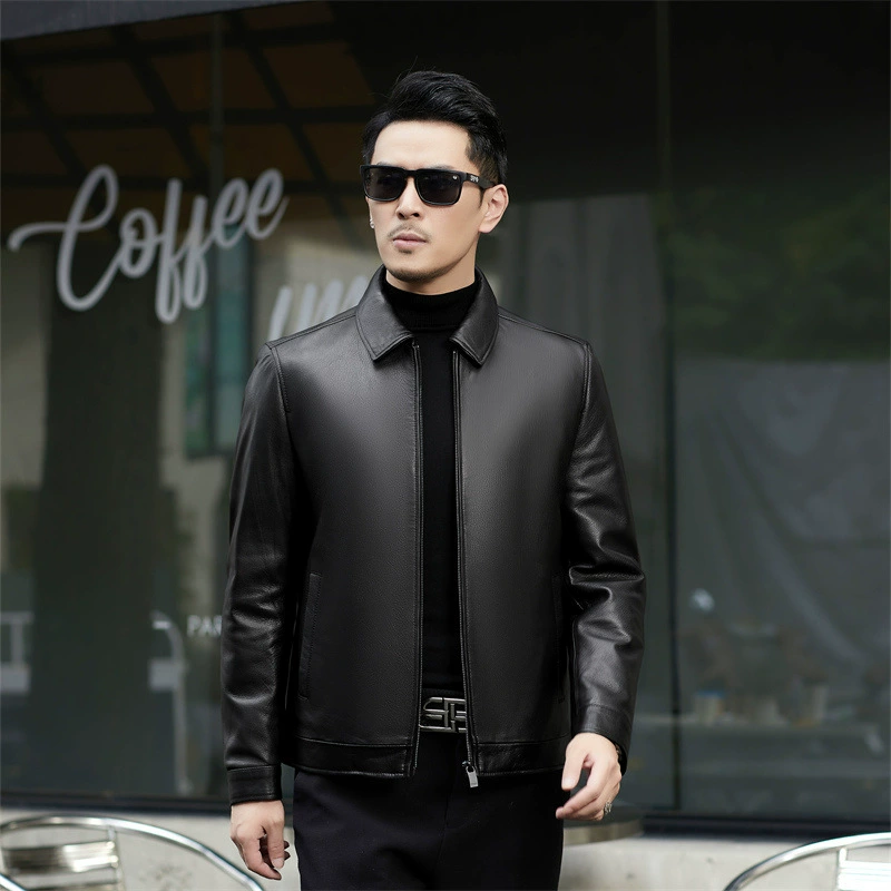 Liner with down, jacket, genuine leather, increased thickness, for middle age, 2024 years